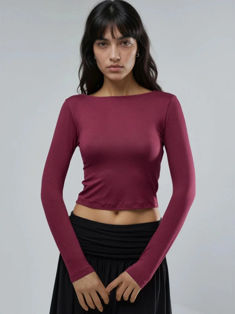 بوسيم BUSEM Slim Fit Crop Blouse with Back Detail